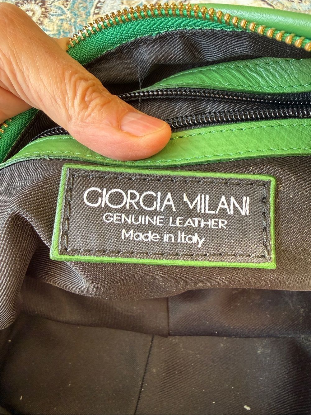 Giorgia Milani Leather Hobo Bag Made In Italy Green Woven - Picture 8 of 11